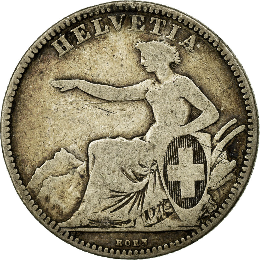 Coin, Switzerland, 2 Francs, 1860, Bern, VF(30-35), Silver, KM:10a