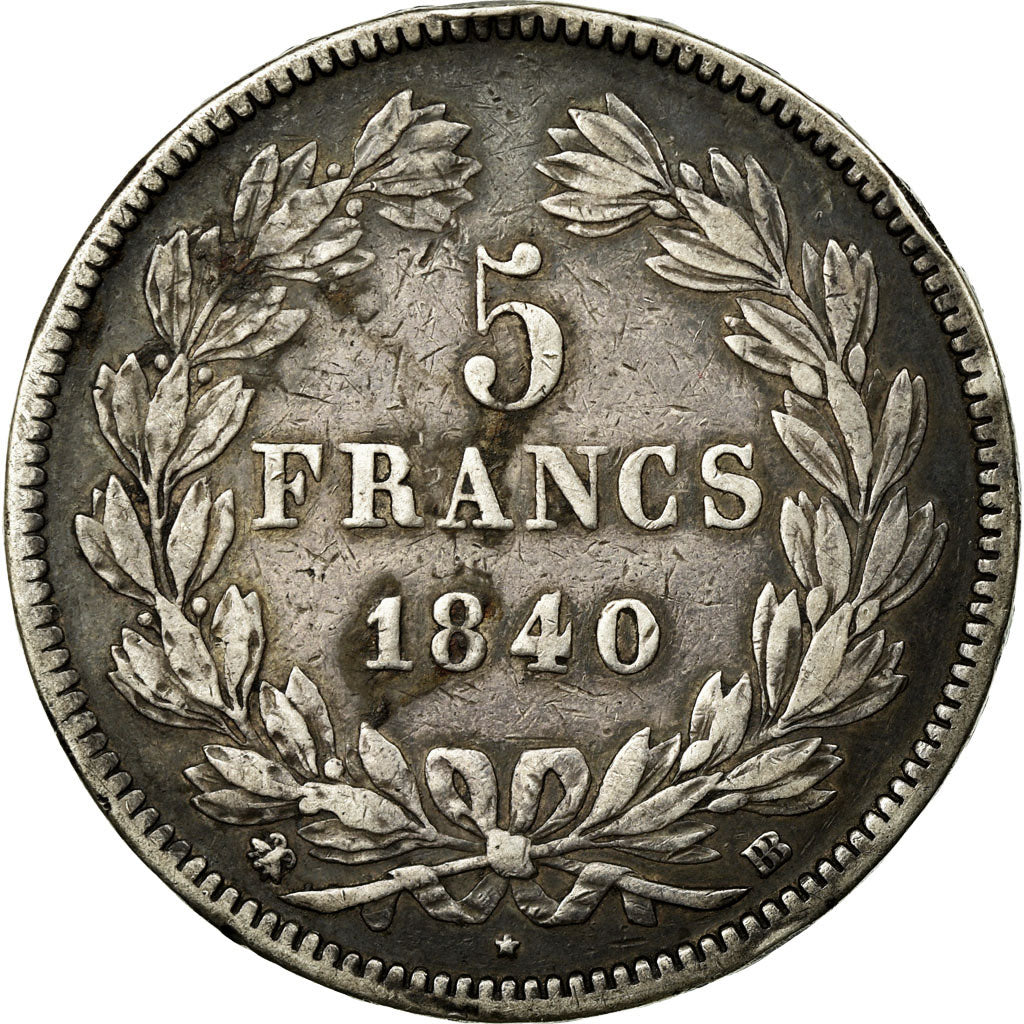 Coin, France, Louis-Philippe, 5 Francs, 1840, Strasbourg, VF(30-35), Silver
