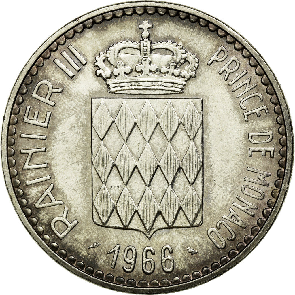 Coin, Monaco, Rainier III, 10 Francs, 1966, MS(60-62), Silver, Gadoury:155