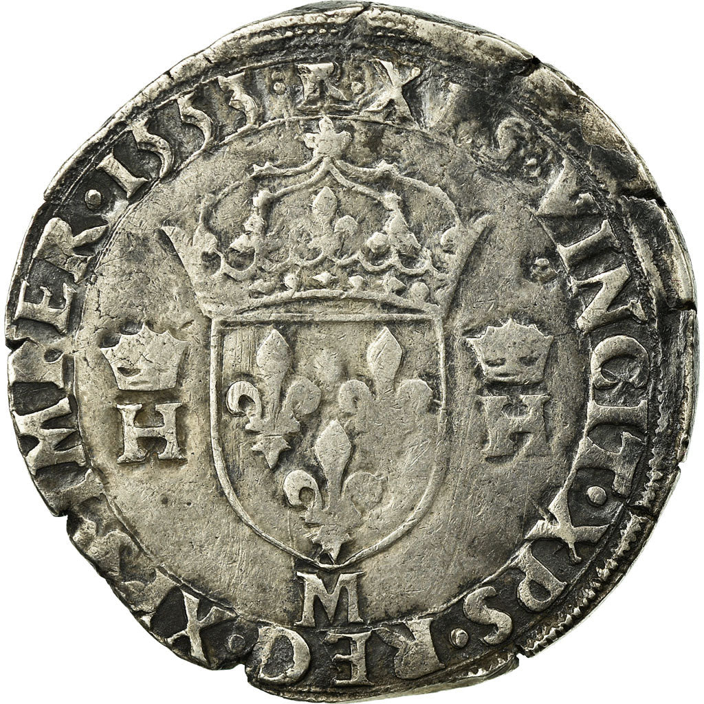 France, Henri II, Teston à la tête nue, 1553, Toulouse, Silver, VF(30-35)