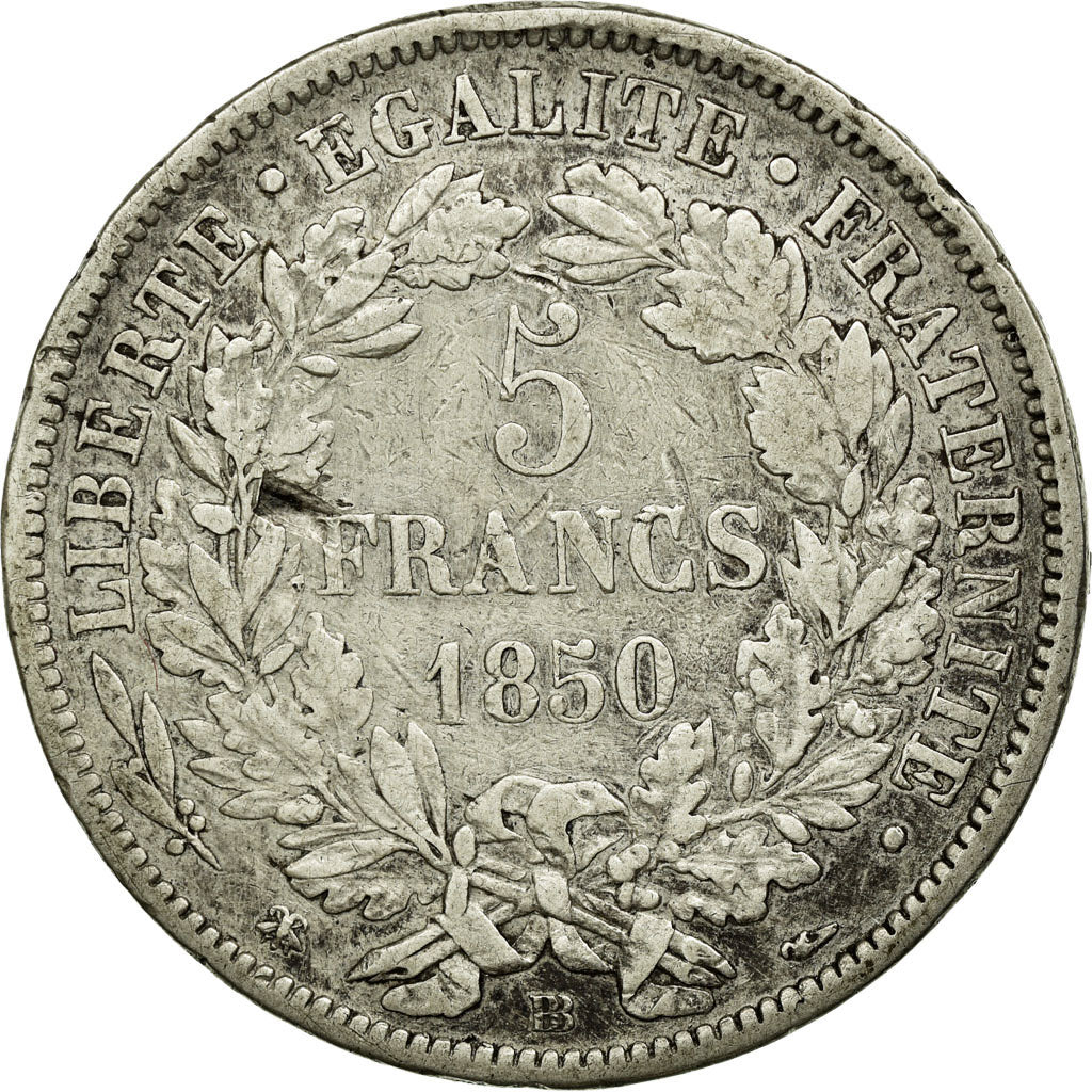 Coin, France, Cérès, 5 Francs, 1850, Strasbourg, EF(40-45), Silver