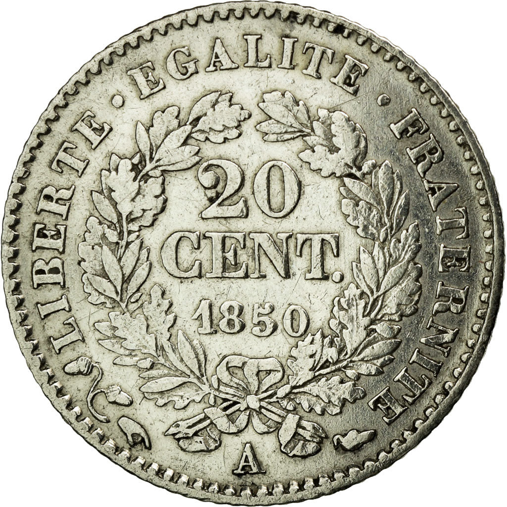 Moneta, Francia, Cérès, 20 Centimes, 1850, Paris, BB+, Argento, KM:758.1