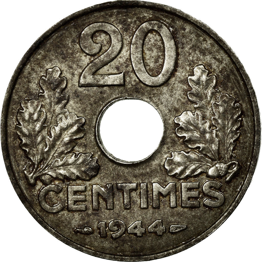 Coin, France, État français, 20 Centimes, 1944, Paris, EF(40-45), Zinc