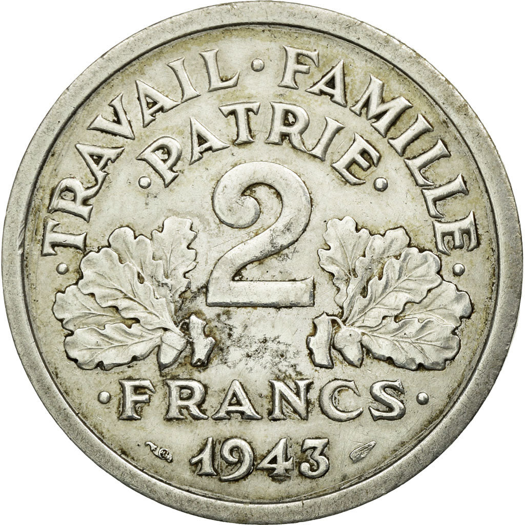 Monnaie, France, Bazor, 2 Francs, 1943, Beaumont le Roger, TTB, Aluminium