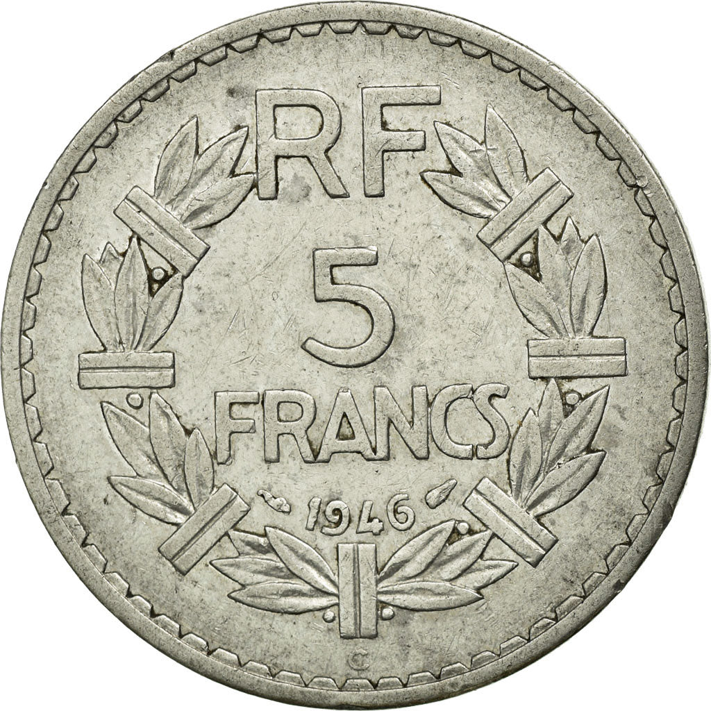 Moneda, Francia, Lavrillier, 5 Francs, 1946, Castelsarrasin, MBC, Aluminio