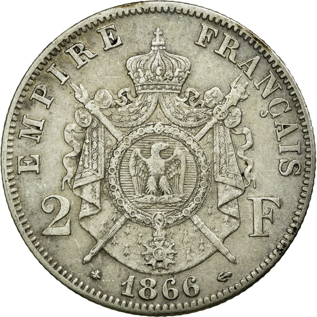 Coin, France, Napoleon III, Napoléon III, 2 Francs, 1866, Paris, AU(50-53)