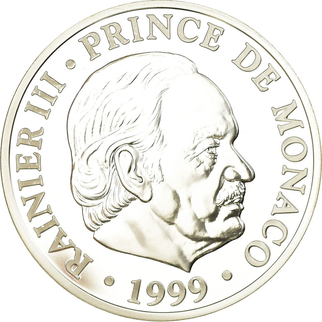 Monaco, medaglia, 50ème Anniversaire de Rainier III, 1999, FDC, Argento