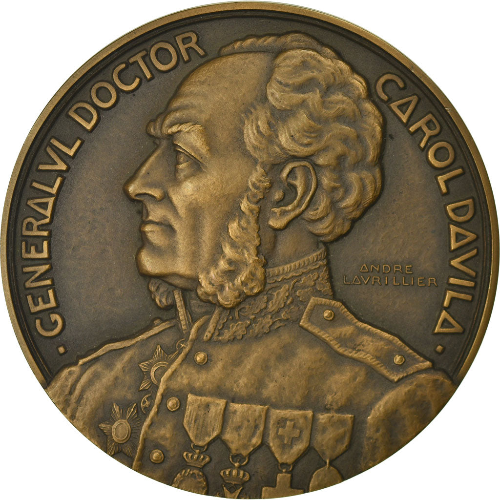 Roemenië, Medaille, Général Docteur Davila, Epreuve d'Auteur, Medicine, 1928