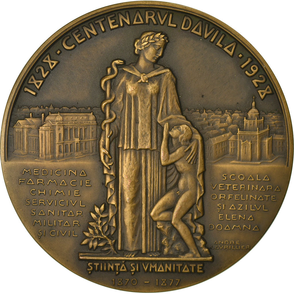 Roemenië, Medaille, Général Docteur Davila, Epreuve d'Auteur, Medicine, 1928