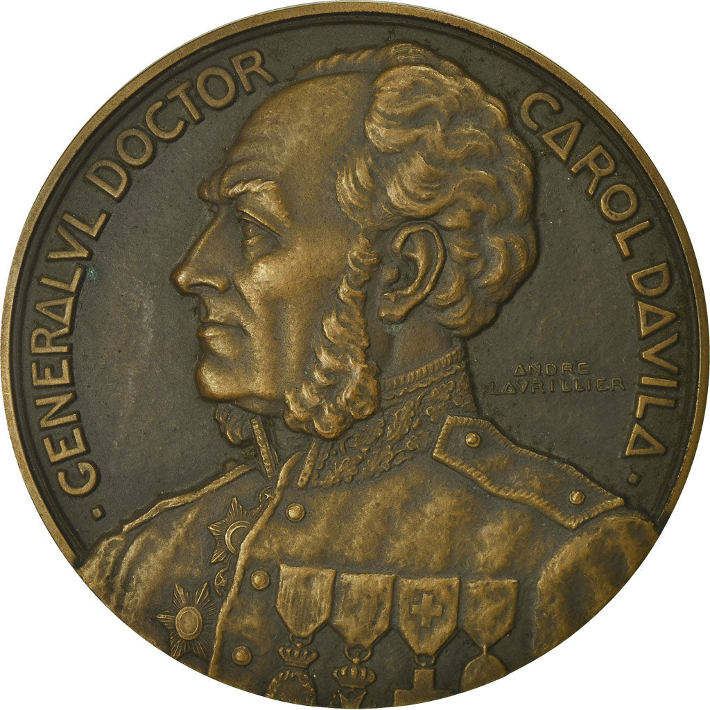 Roemenië, Medaille, Général Docteur Davila, Epreuve d'Auteur, Medicine, 1928