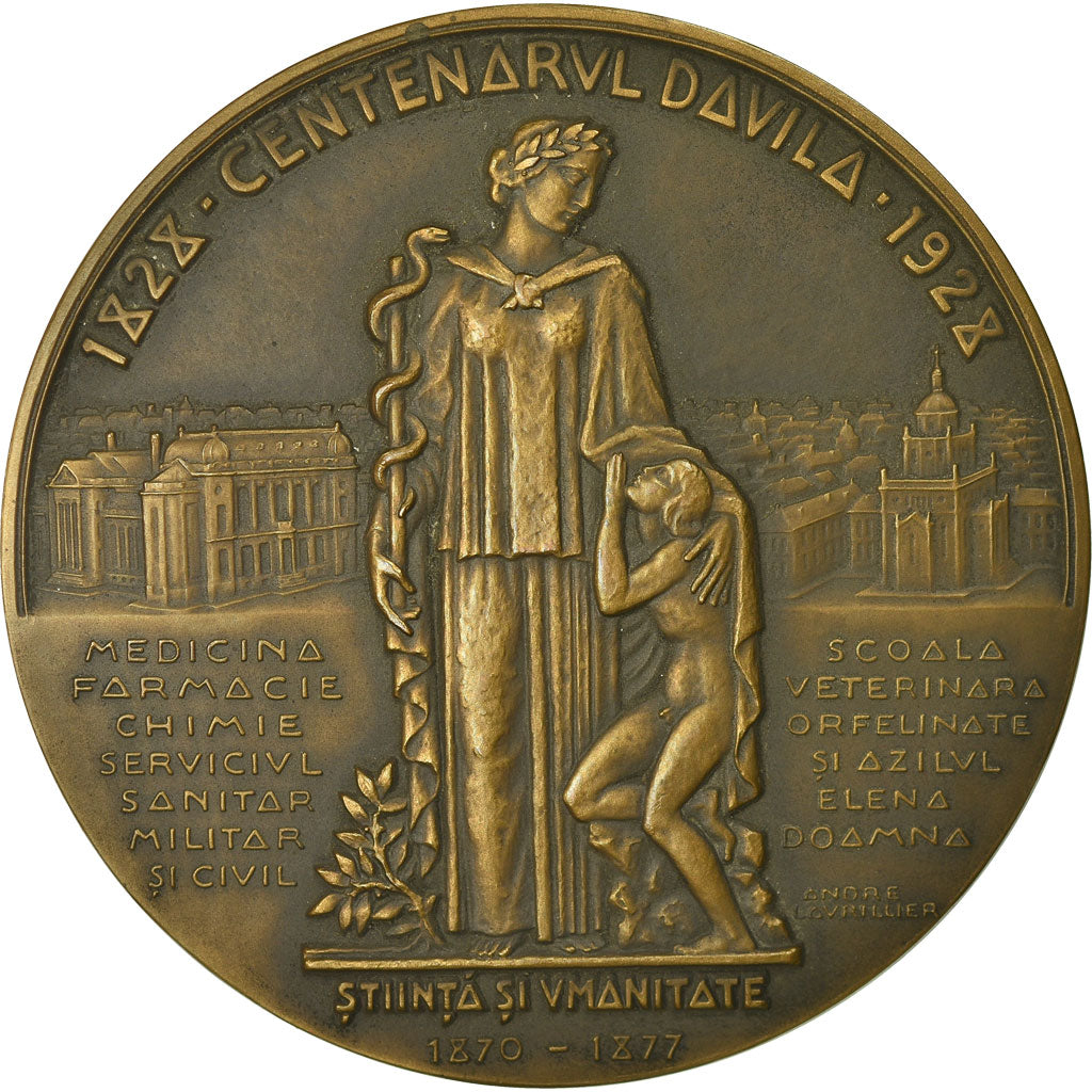 Roemenië, Medaille, Général Docteur Davila, Epreuve d'Auteur, Medicine, 1928