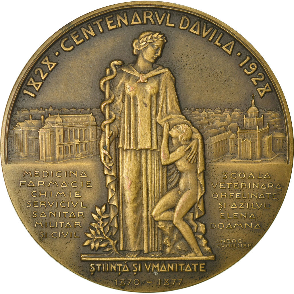 Roemenië, Medaille, Général Docteur Davila, Epreuve d'Auteur, Medicine, 1928