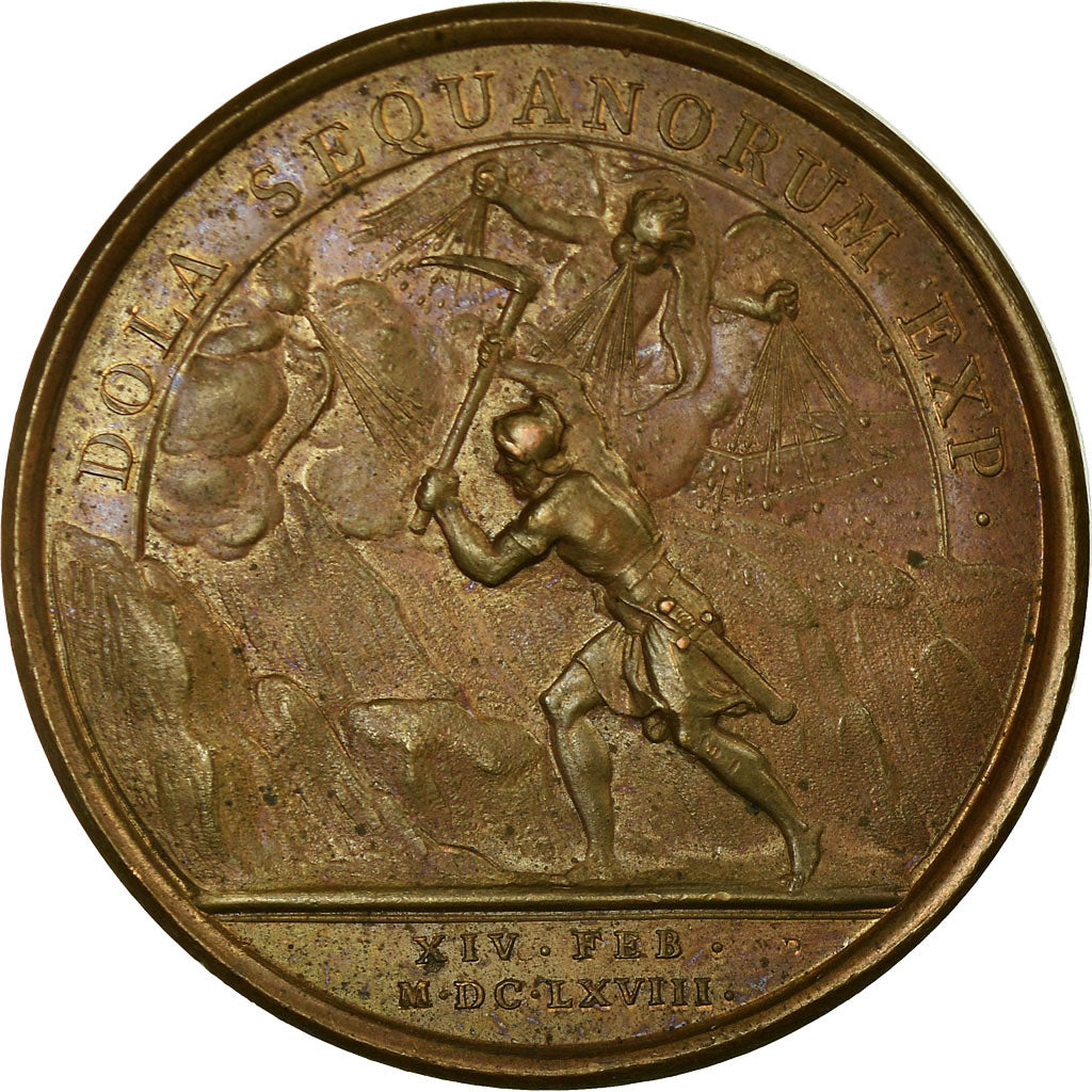 Frankreich, Medaille, Louis XIV, Prise de Dôle, 1668, Bronze, Mauger, VZ
