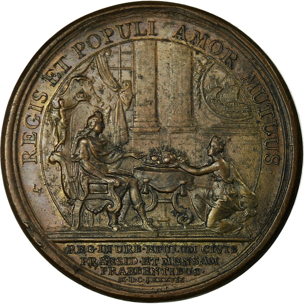 France, Medal, Louis XIV, Festin à l'Hôtel de Ville de Paris, 1687, Bronze