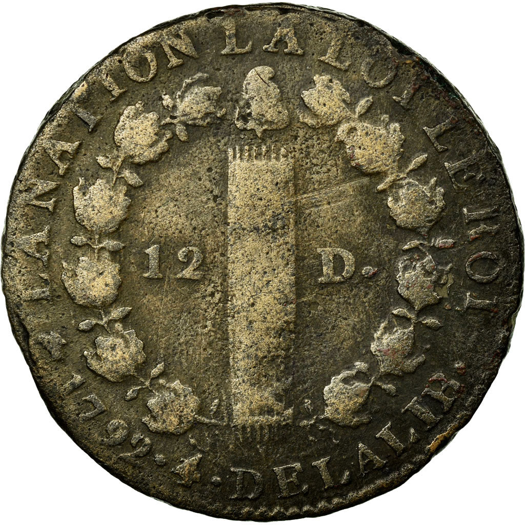 Coin, France, 12 deniers françois, 12 Deniers, 1792, Lyon, VF(20-25), Bronze