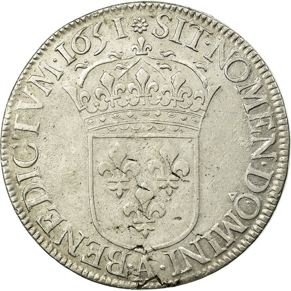 Francia, Louis XIV, Écu à la mèche longue, 1651, Paris, Argento, BB