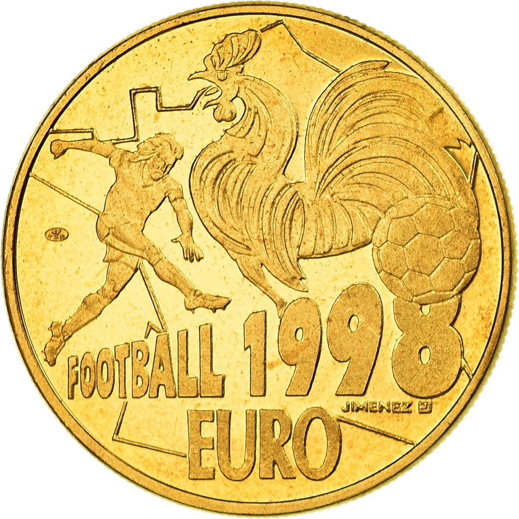 Francja, Medal, 10 Euro, Football, Sport i wypoczynek, 1998, MS(65-70), Stop