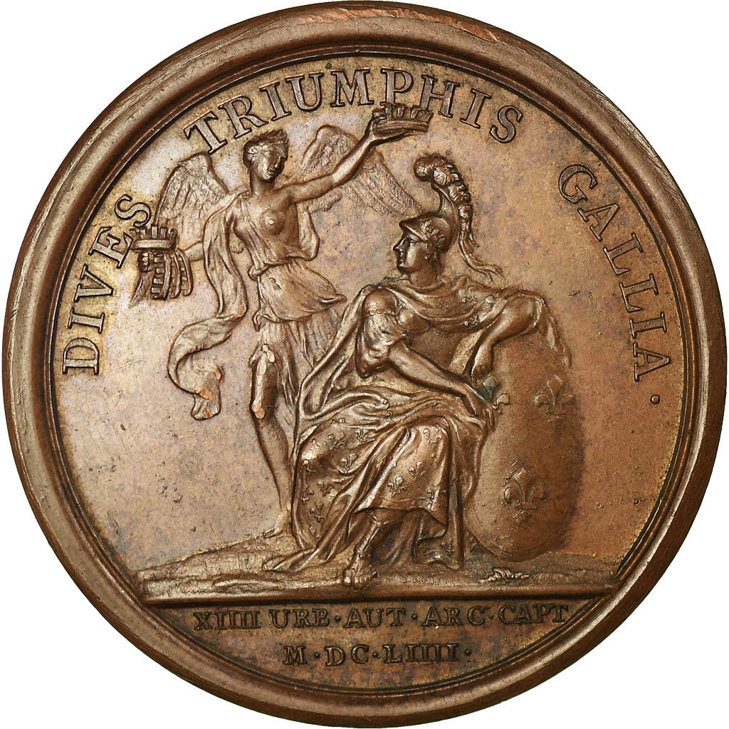 Francia, medaglia, Louis XIV, Prise de quatorze villes, 1654, Bronzo, Mauger