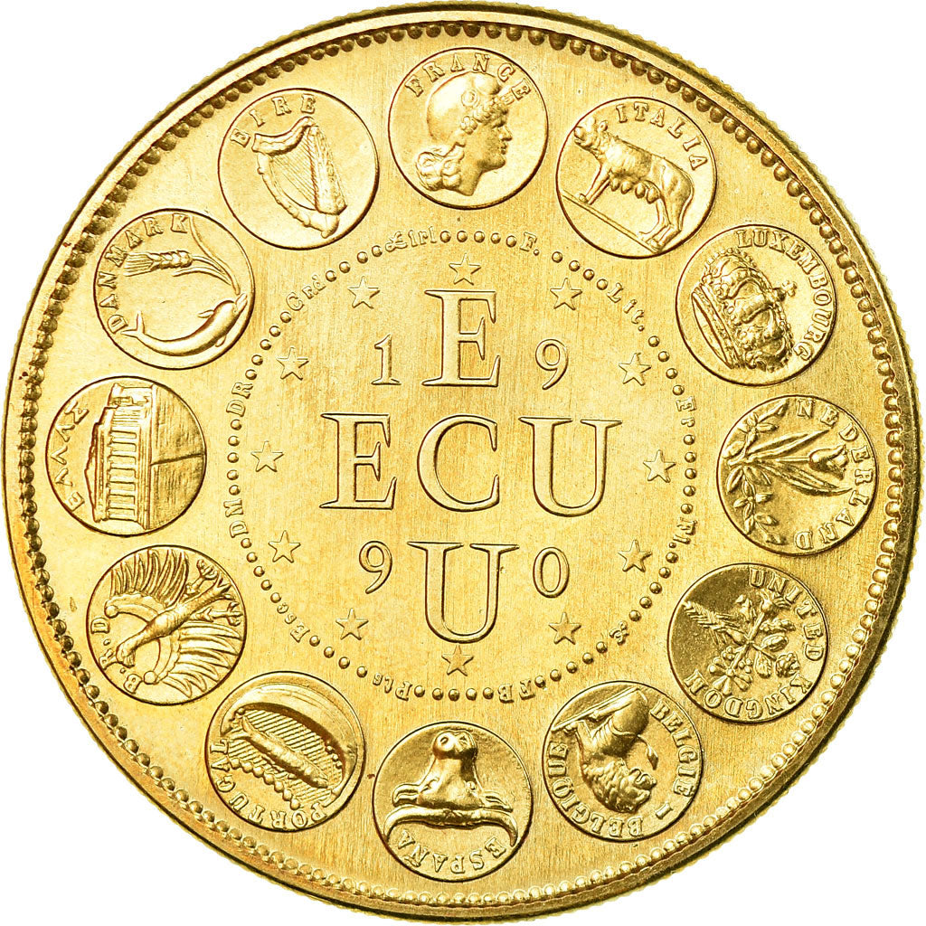 France, Medal, Ecu Europa, Marianne, 1990, Rodier, MS(65-70), Gilt Bronze