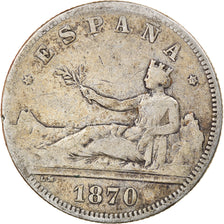 Moneda, España, Provisional Government, 2 Pesetas, 1870, Madrid, BC+, Plata