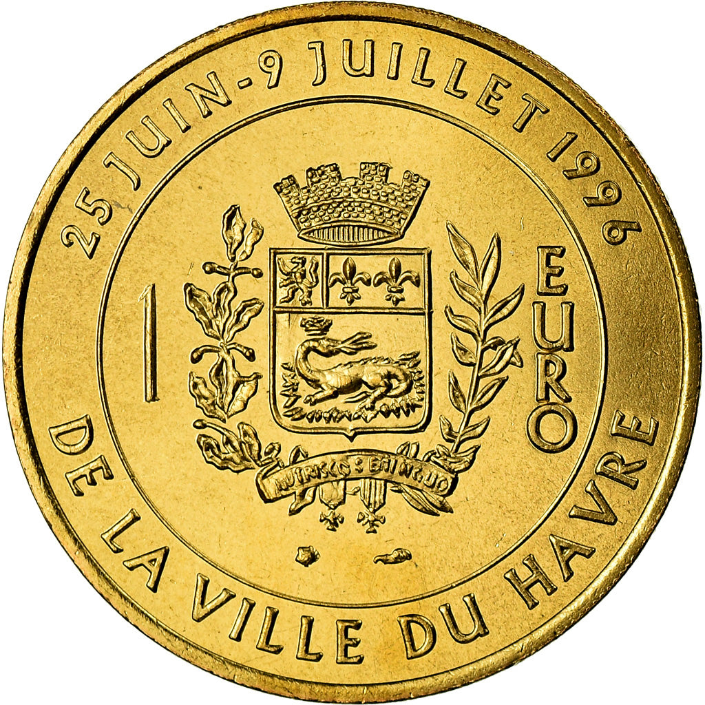 Francia, medalla, 1 Euro de la Ville du Havre, Pont de Normandie, 1996, FDC
