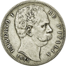Coin, Italy, Umberto I, 5 Lire, 1879, Rome, AU(50-53), Silver, KM:20