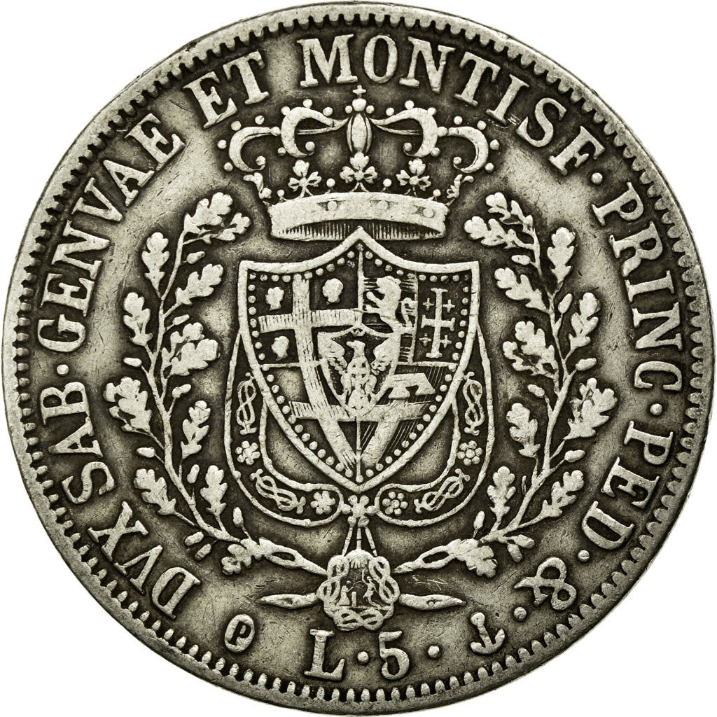 Moneda, Estados italianos, SARDINIA, Carlo Felice, 5 Lire, 1828, MBC, Plata