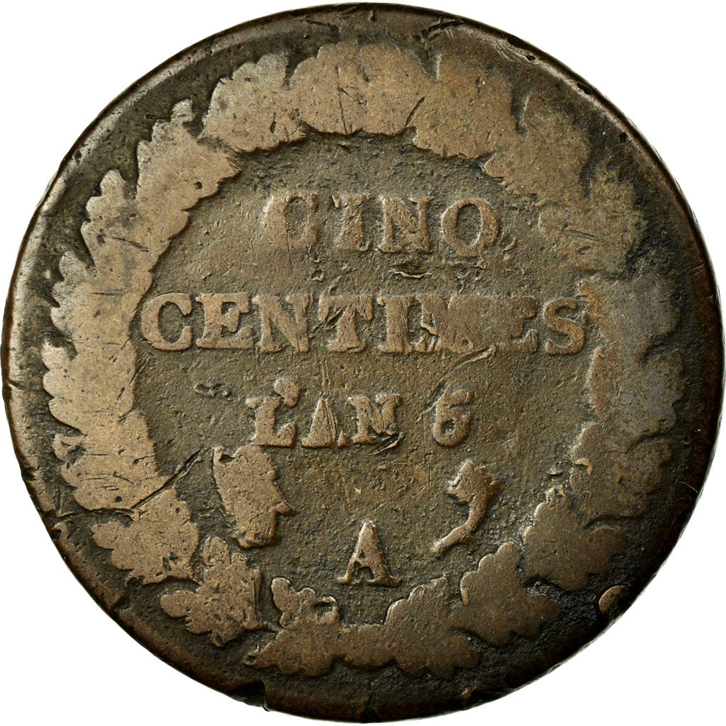 Moneta, Francia, Dupré, 5 Centimes, 1798, Paris, B, Bronzo, Gadoury:126