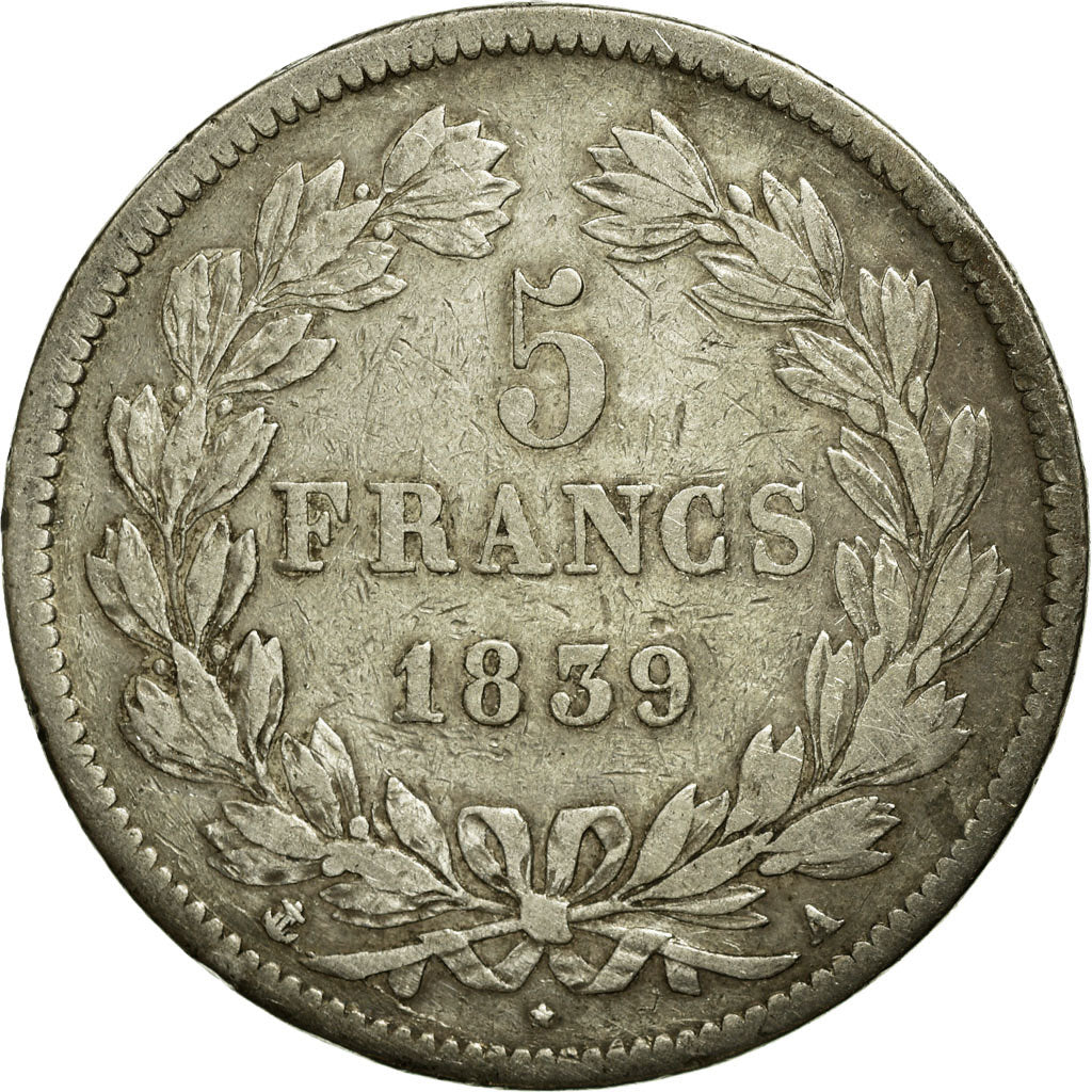 Münze, Frankreich, Louis-Philippe, 5 Francs, 1839, Paris, S+, Silber, KM:749.1