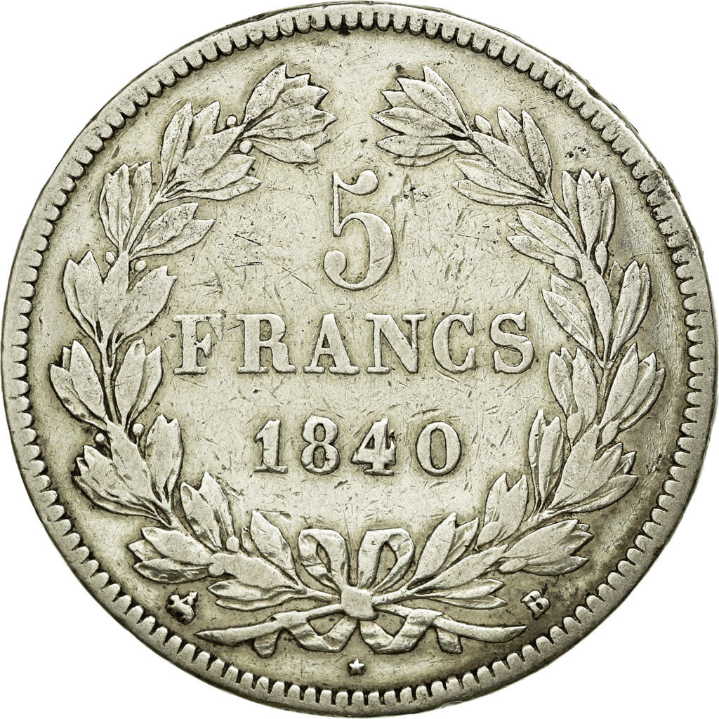 Moneta, Francia, Louis-Philippe, 5 Francs, 1840, Rouen, MB+, Argento