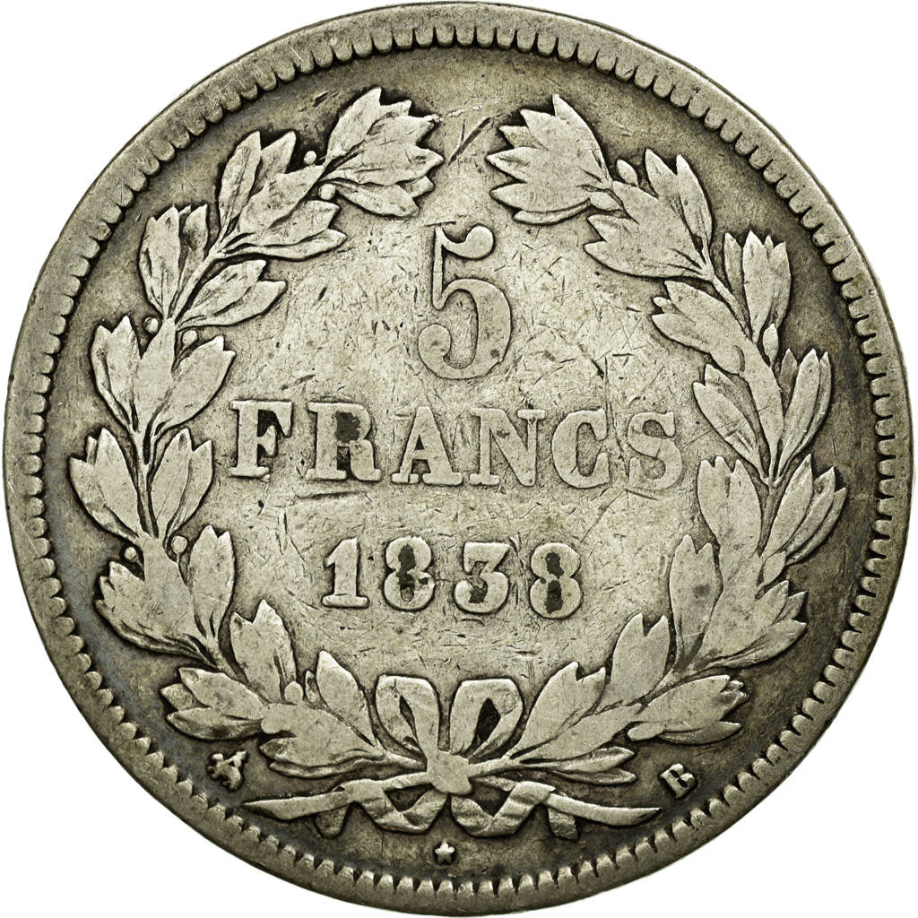 Coin, France, Louis-Philippe, 5 Francs, 1838, Rouen, VF(30-35), Silver