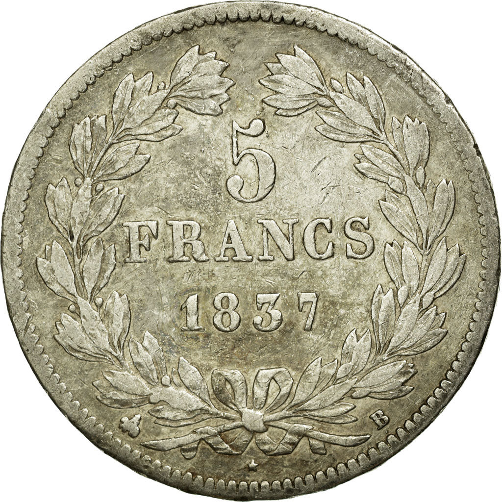Coin, France, Louis-Philippe, 5 Francs, 1837, Rouen, VF(30-35), Silver