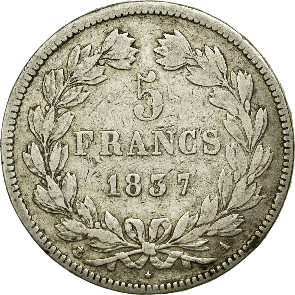 Monnaie, France, Louis-Philippe, 5 Francs, 1837, Paris, TB+, Argent, KM:749.1