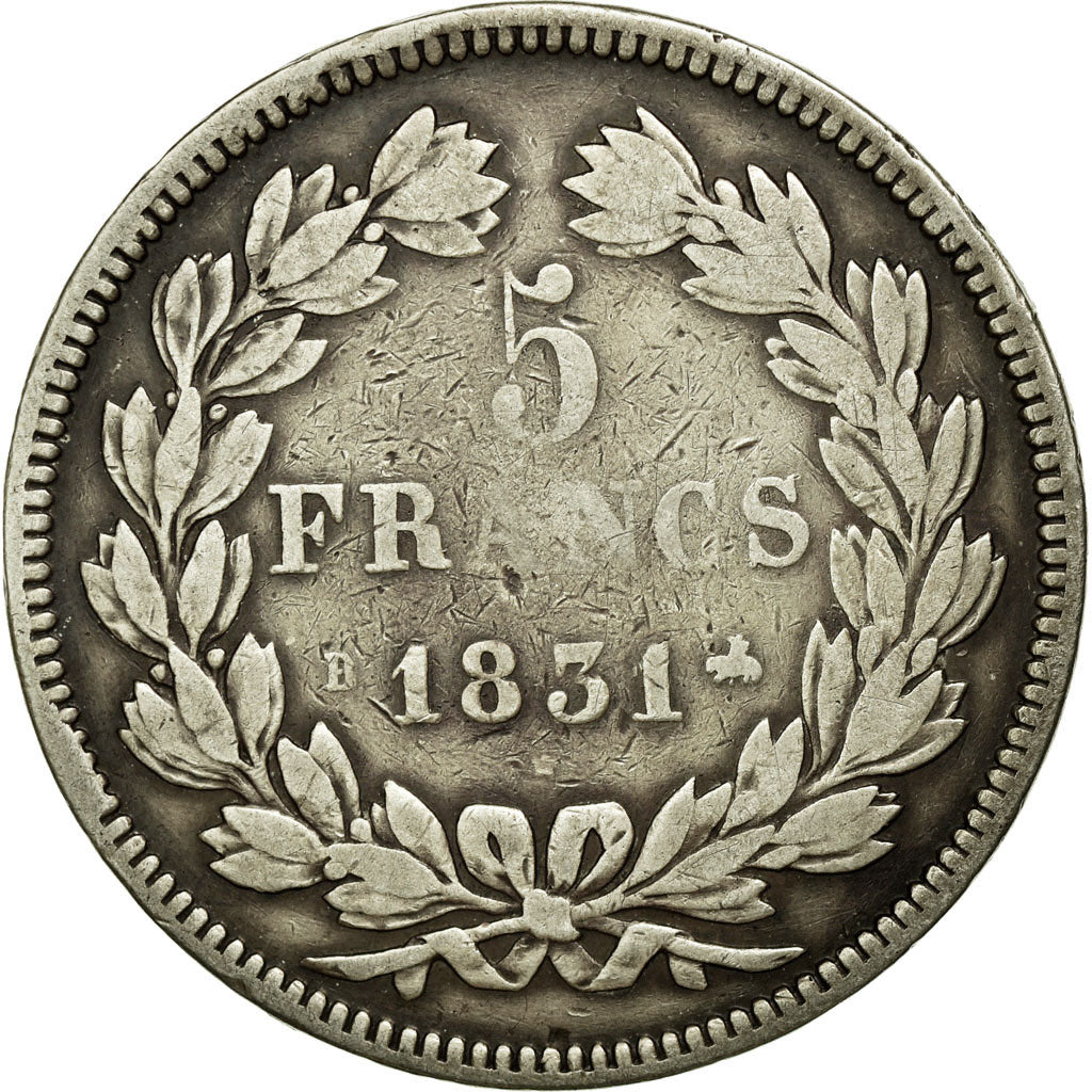 Coin, France, Louis-Philippe, 5 Francs, 1831, Rouen, VF(30-35), Silver