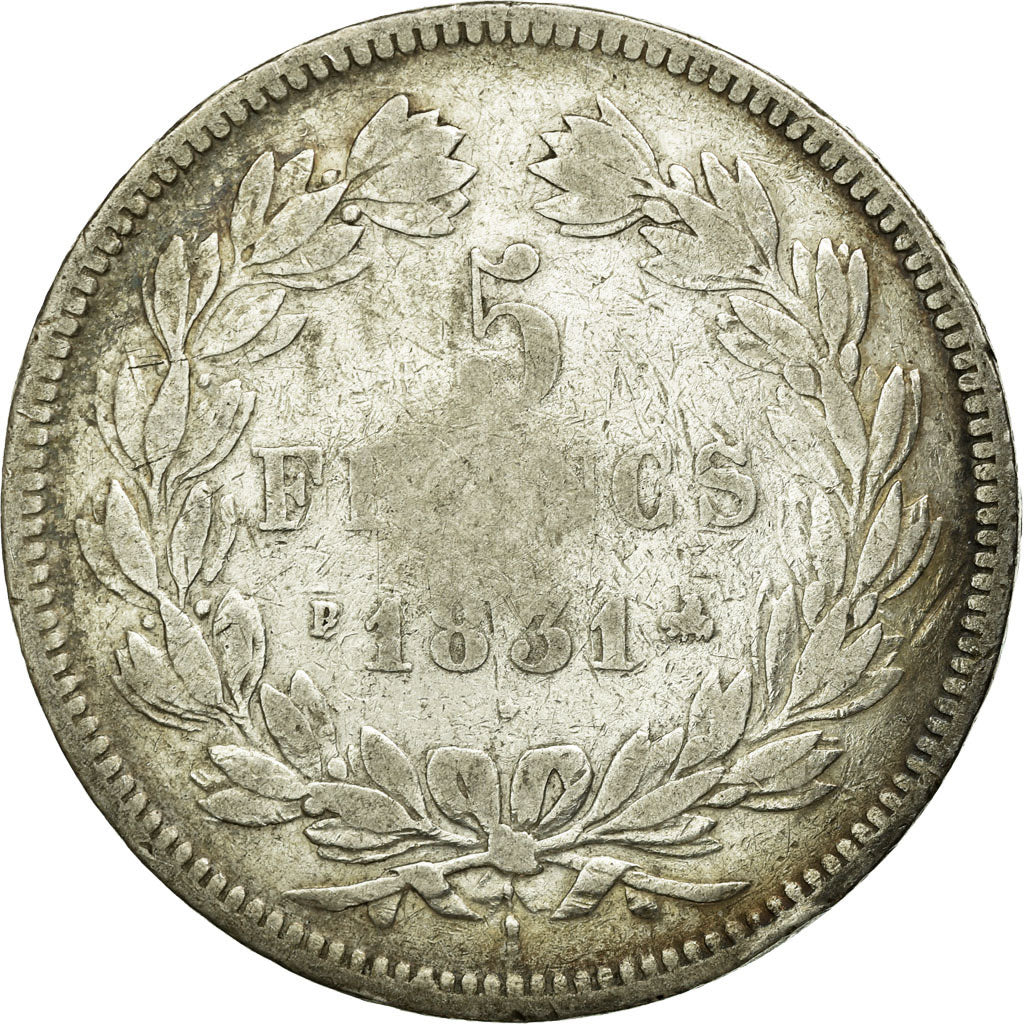 Coin, France, Louis-Philippe, 5 Francs, 1831, Rouen, VF(20-25), Silver