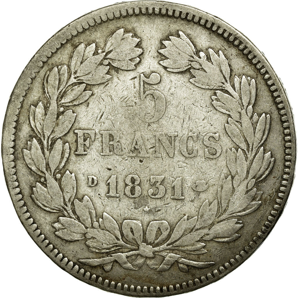 Coin, France, Louis-Philippe, 5 Francs, 1831, Lyon, VF(30-35), Silver