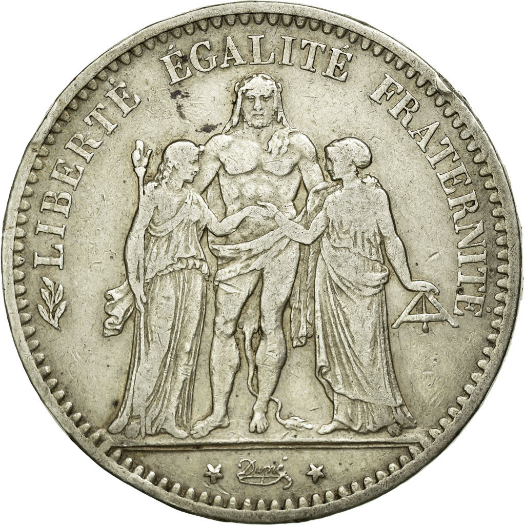 Coin, France, Hercule, 5 Francs, 1877, Bordeaux, VF(30-35), Silver, KM:820.2