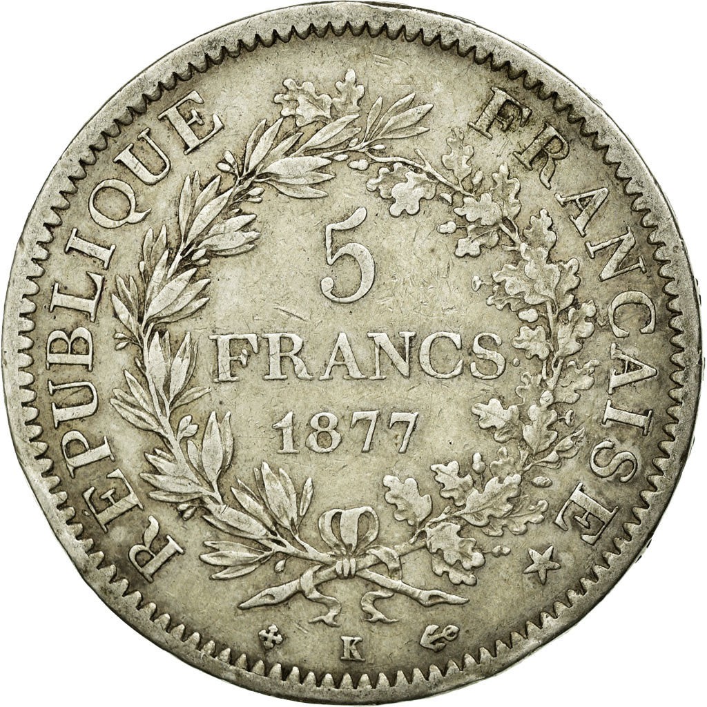 Coin, France, Hercule, 5 Francs, 1877, Bordeaux, VF(30-35), Silver, KM:820.2