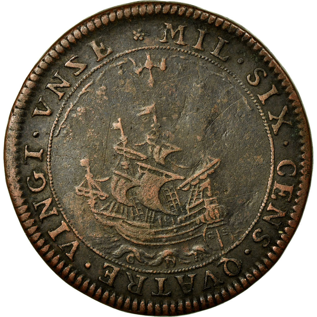 France, Token, Royal, 1691, VF(30-35), Copper, Feuardent:5397