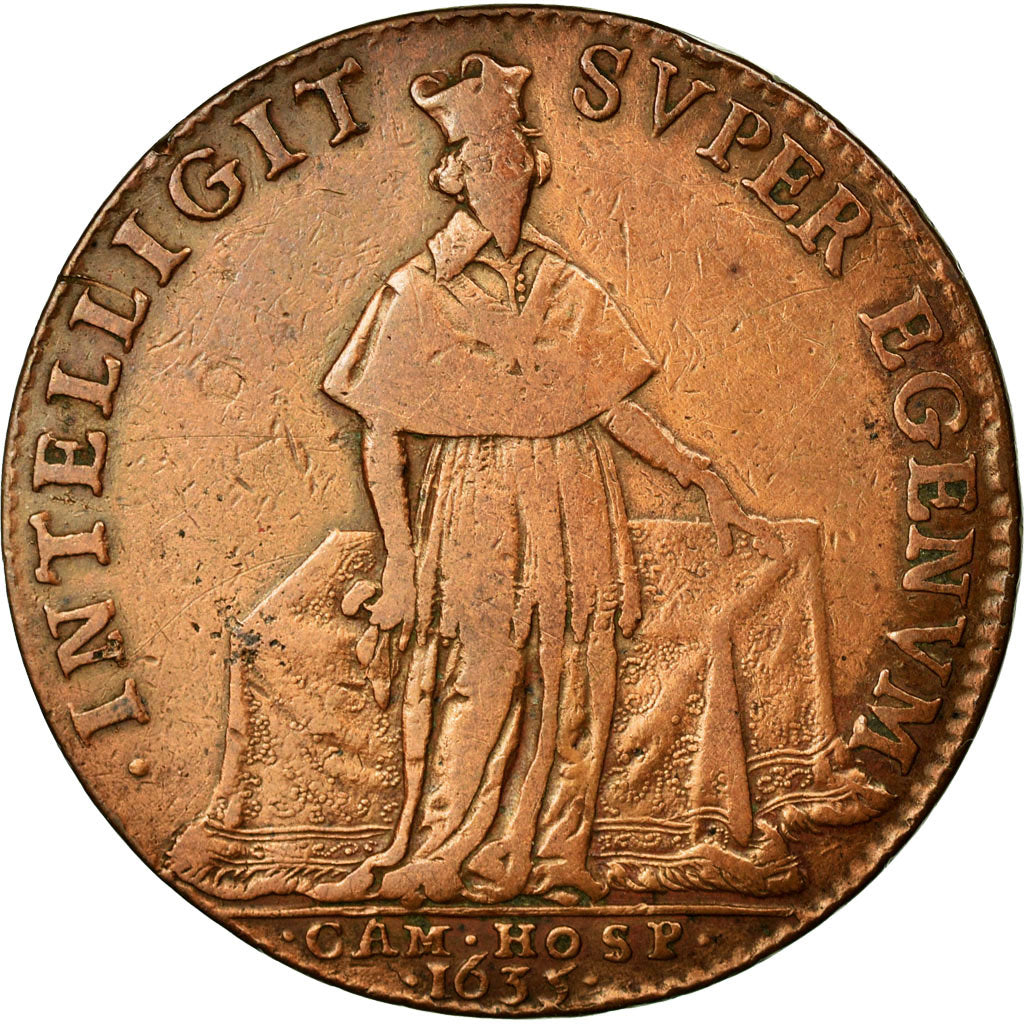 France, Token, Royal, 1635, VF(30-35), Copper, Feuardent:10698a