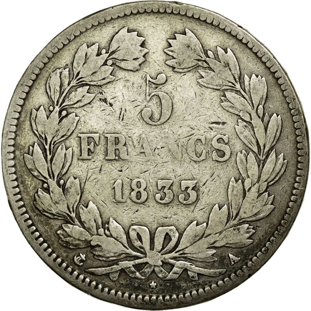 Coin, France, Louis-Philippe, 5 Francs, 1833, Paris, VF(20-25), Silver