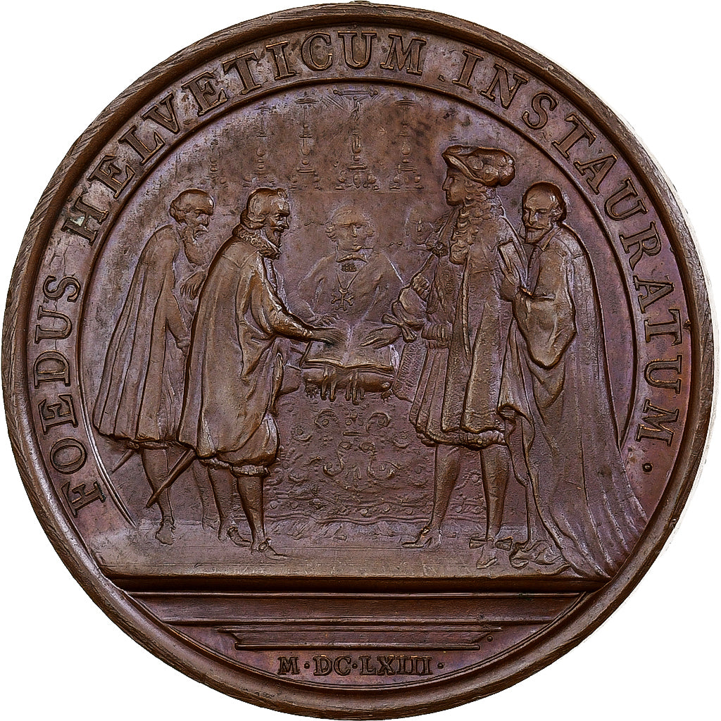 France, Medal, Louis XIV, Renouvellement de l'Alliance avec les Suisses, 1663