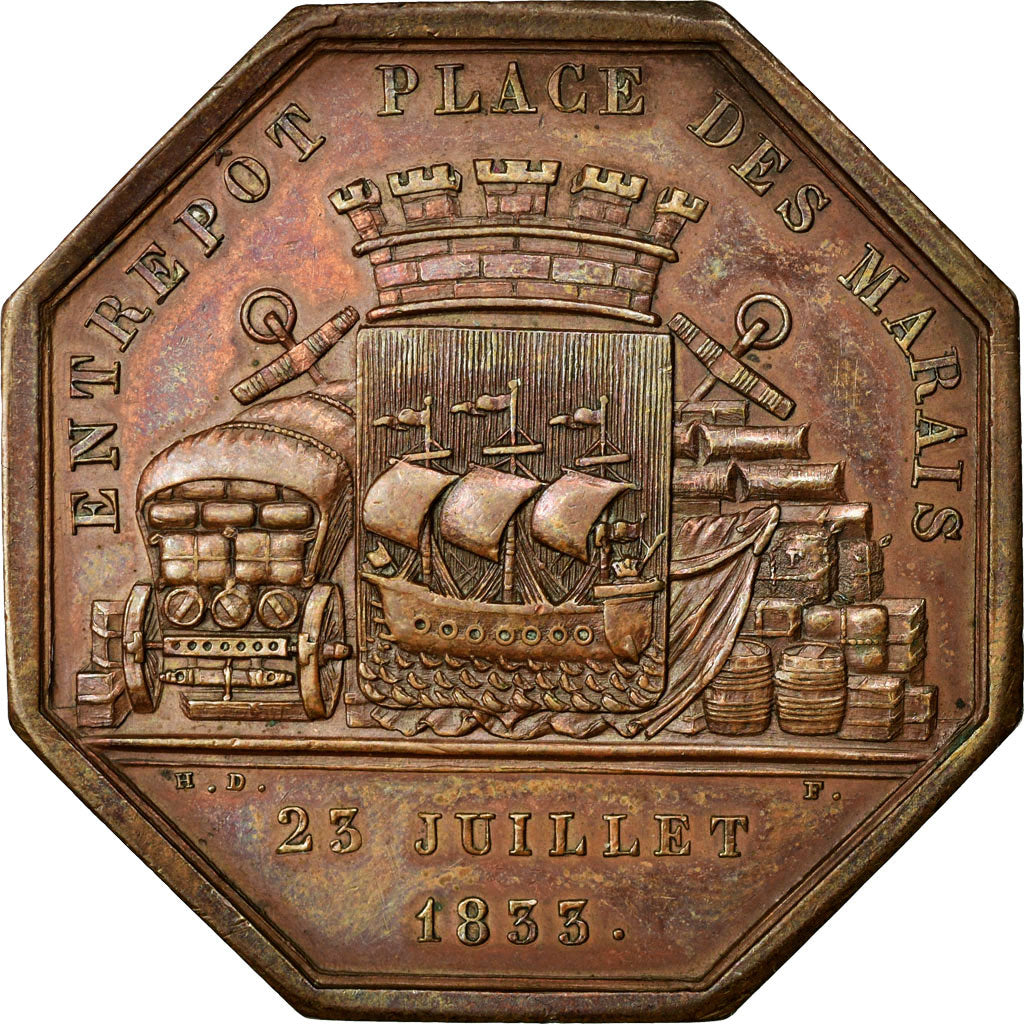 France, Token, Trade Brokers, 1833, AU(55-58), Copper
