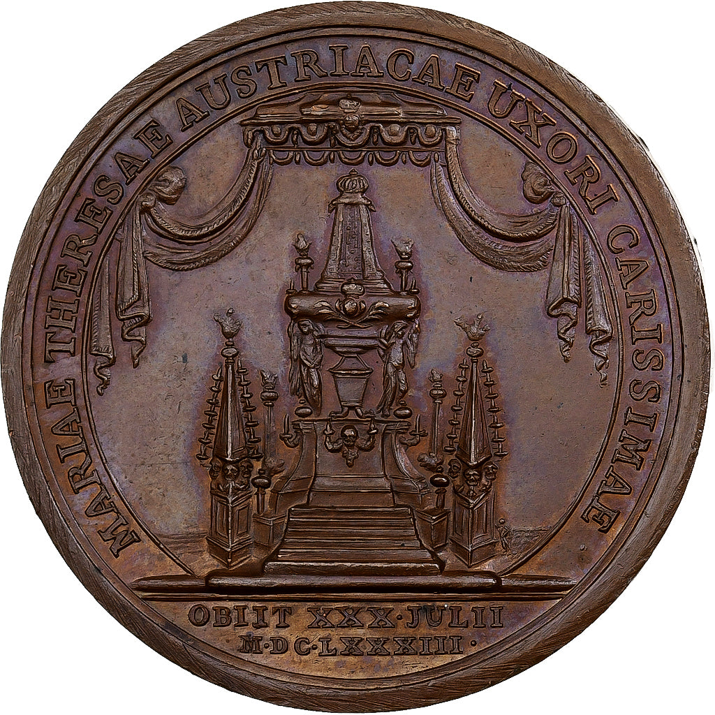 France, Médaille, Louis XIV, Mort de la Reine, 1683, Bronze, Mauger, Refrappe