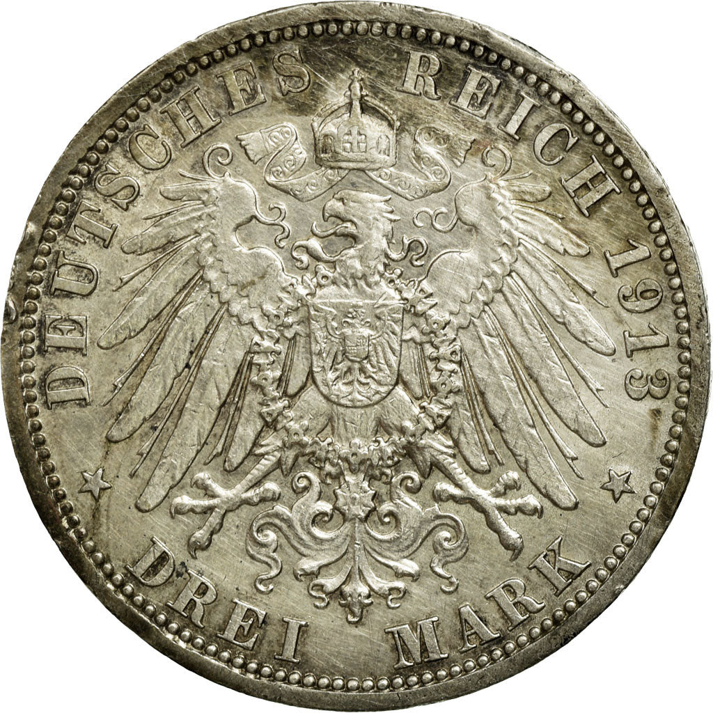 Coin, German States, PRUSSIA, Wilhelm II, 3 Mark, 1913, Berlin, EF(40-45)