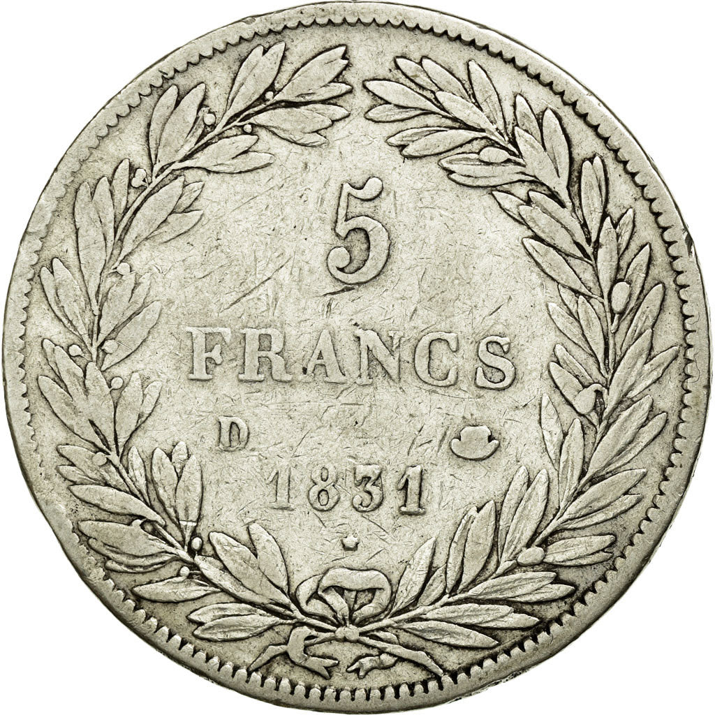 Coin, France, Louis-Philippe, 5 Francs, 1831, Lyon, VF(30-35), Silver, KM:735.4