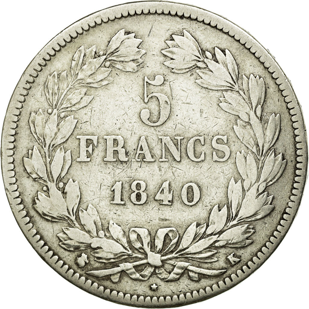 Moneta, Francia, Louis-Philippe, 5 Francs, 1840, Bordeaux, MB, Argento