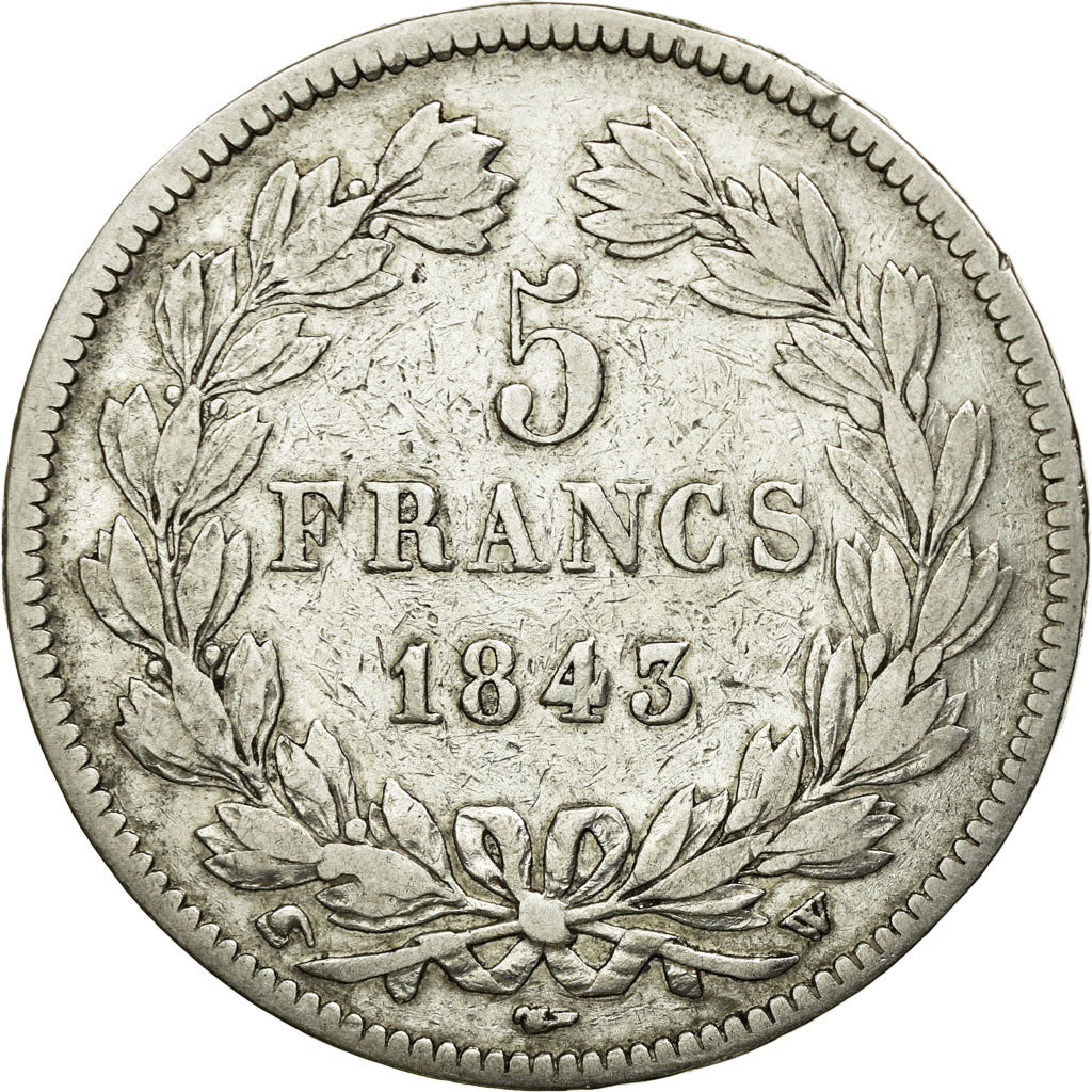 Coin, France, Louis-Philippe, 5 Francs, 1843, Lille, VF(30-35), Silver