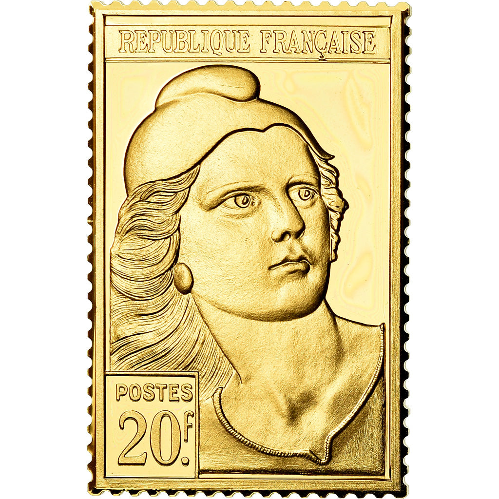 Francia, medalla, Timbre, Bicentenaire, Postes, 20 Francs, FDC, Oro vermeil