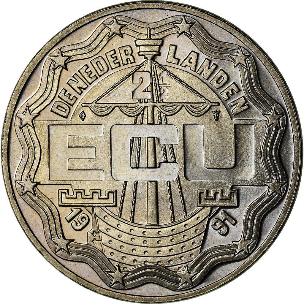 Pays-Bas, Jeton, 2.5 Ecu Deneder Landen, 1991, SPL, Copper-nickel